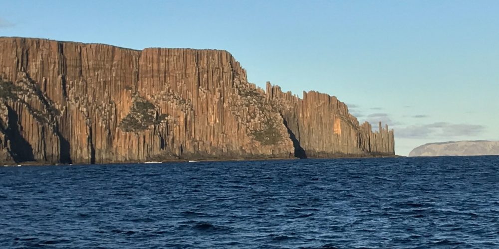 We sail past Tasmania's famous Organ Pipes. They are 250m high cliffs of dolerite columns that were formed during the Jurassic period when Tasmania was in the process of separating from Antarctica !